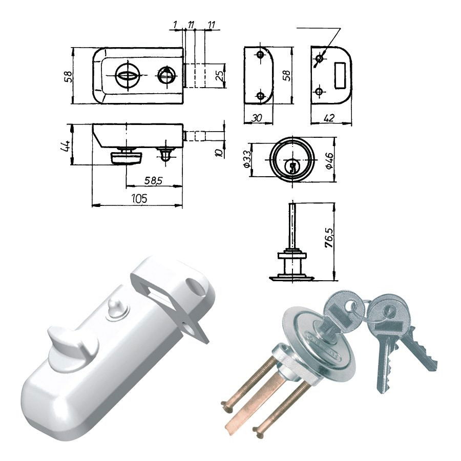 ELZETT RÓNA 041-11/F felcsavarozható másodzár, fehér termék fő termékképe
