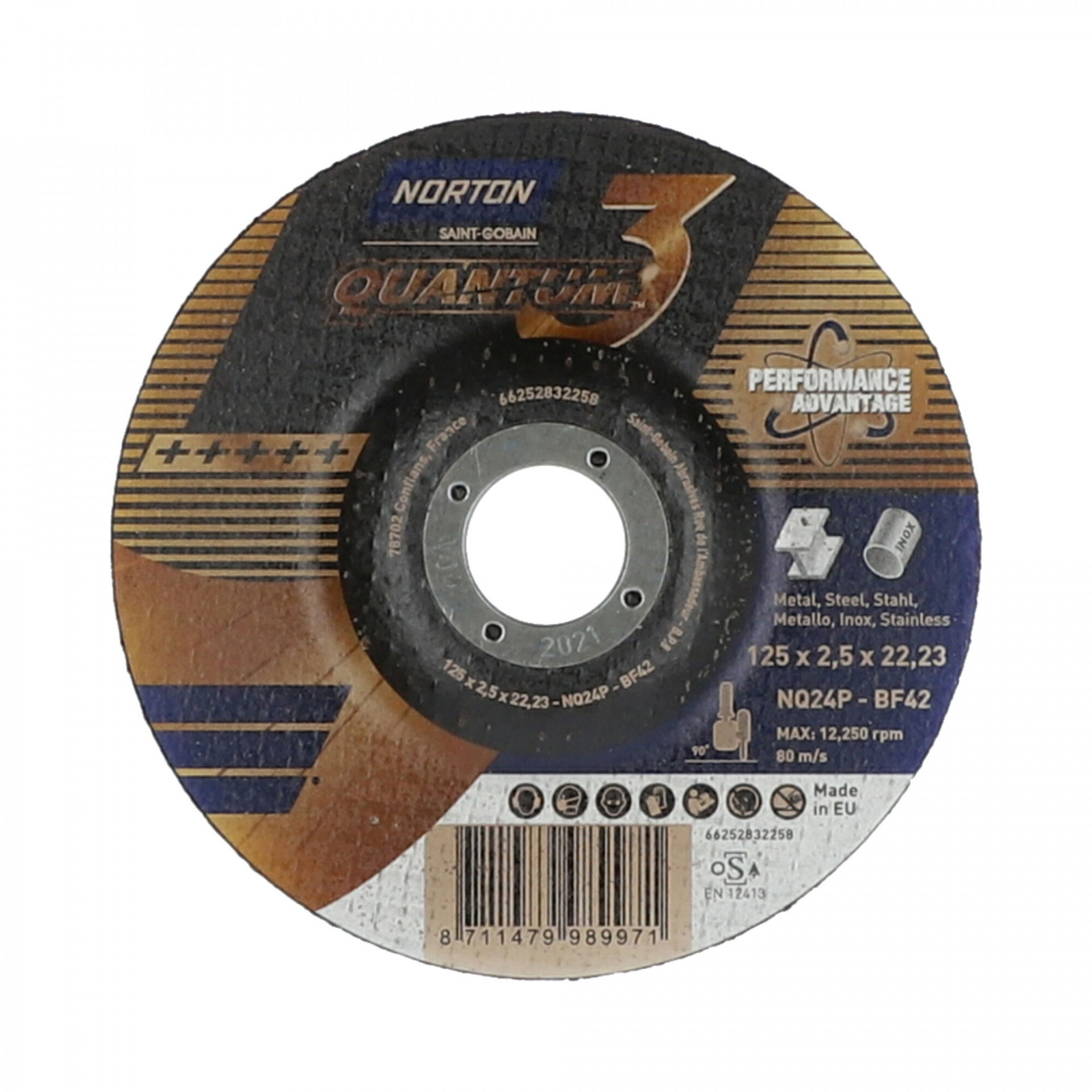 Norton Quantum3 fém-inox vágókorong 125x2,5x22,23mm BF42, 25 db/csomag termék fő termékképe