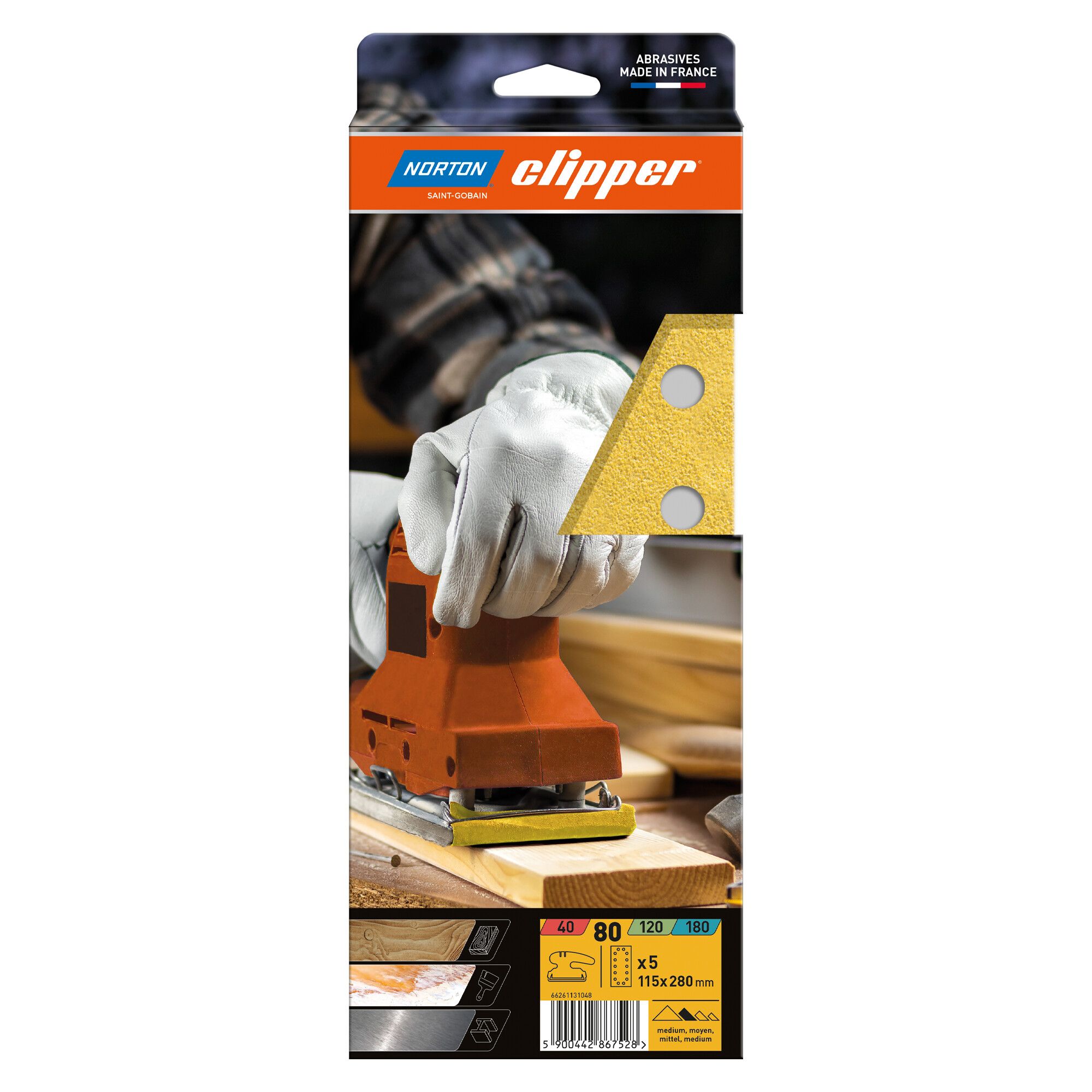 Norton Clipper G131F csiszolóív 115x280mm 14 lyukas P80, 5 darab/csomag termék fő termékképe