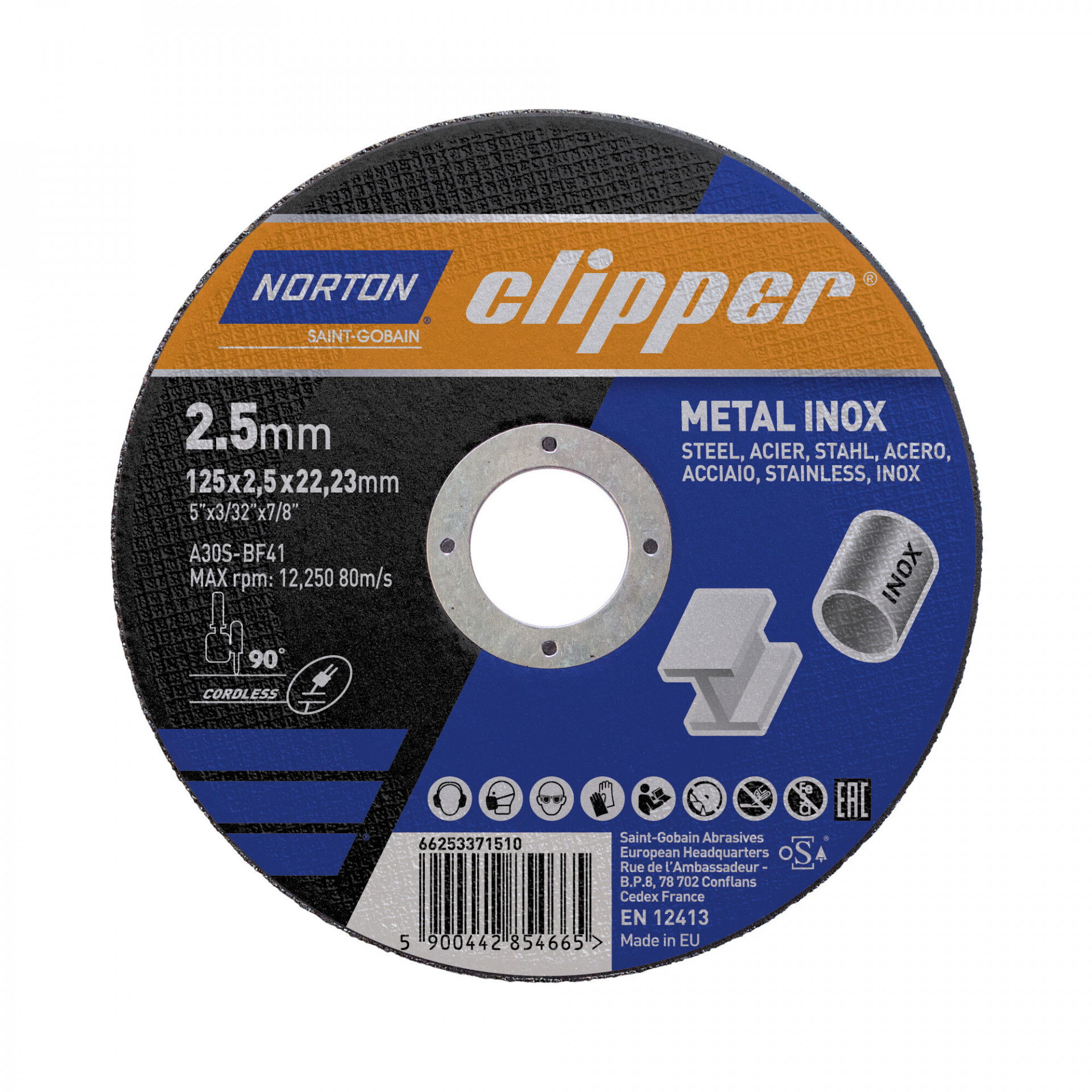 Norton Clipper fém-inox vágókorong 125x2,5x22,23mm A30S, 25 db/csomag termék fő termékképe