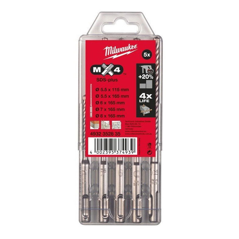 Milwaukee MX4 SDS-plus 4-élű fúrószár készlet, 5 darabos termék fő termékképe