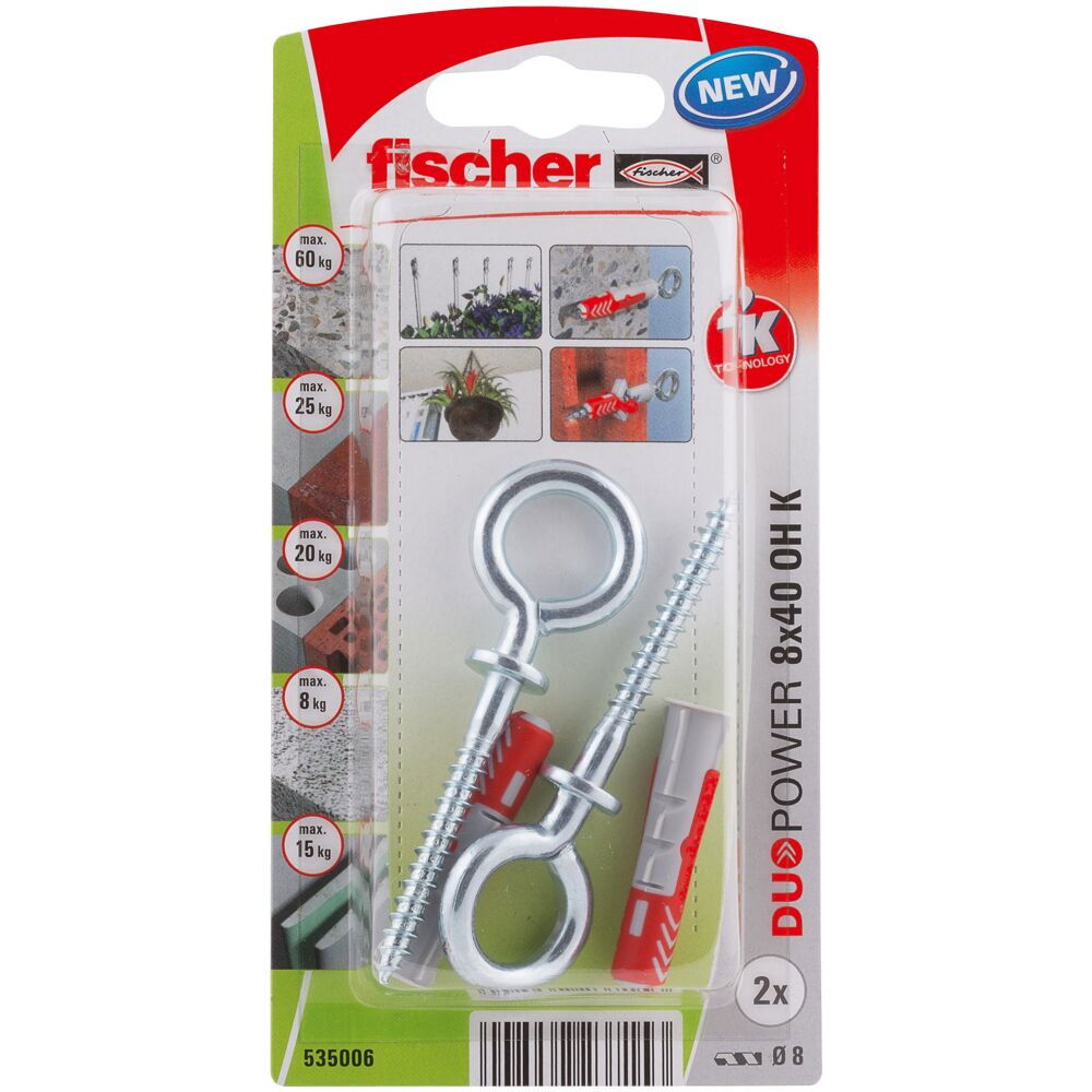 Fischer DUOPOWER dübel 8 x 40 OH K NV - szemescsavarral, bliszteres, 2 db/csomag termék fő termékképe