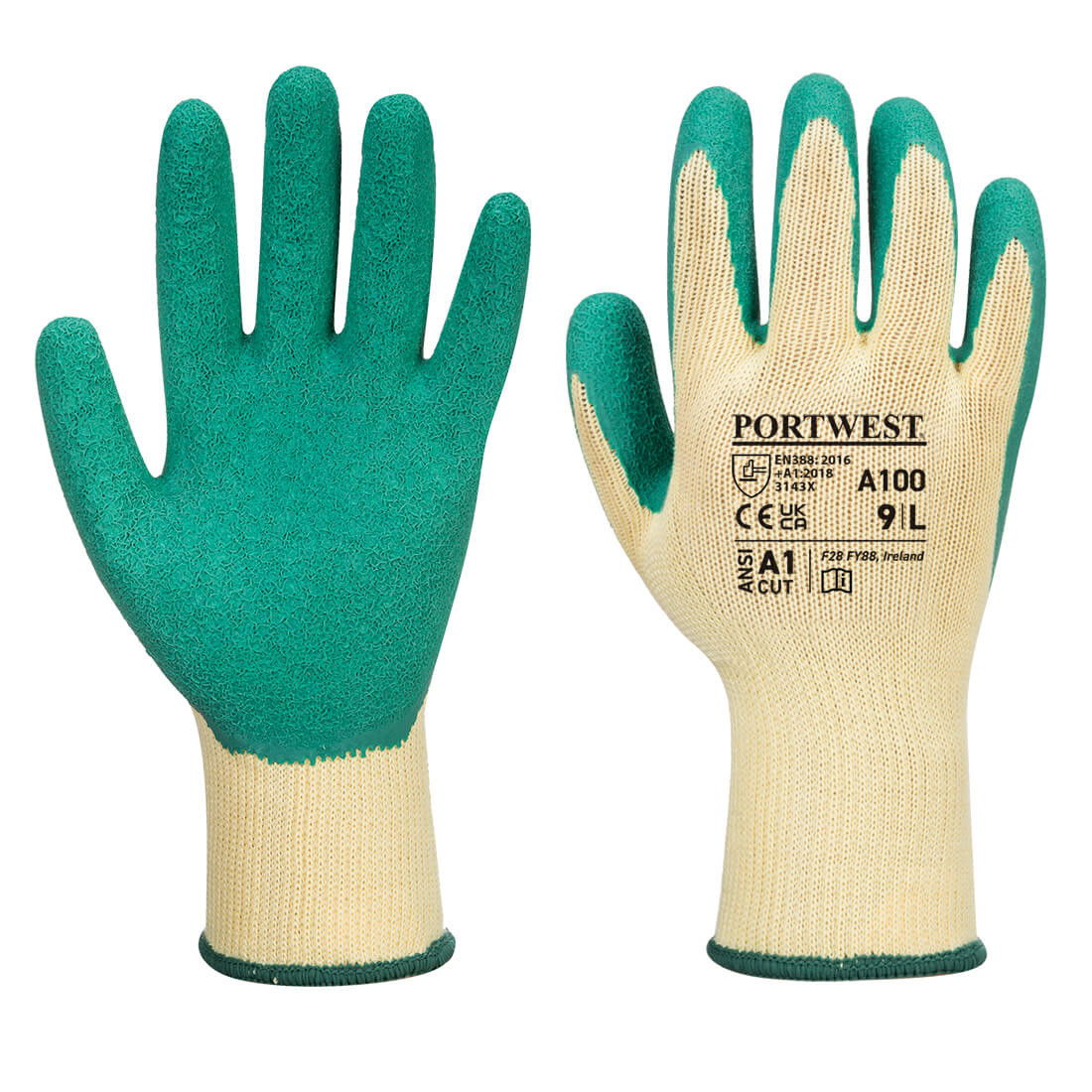 Portwest A100 - Latex mártott kesztyű, sárga/zöld termék fő termékképe